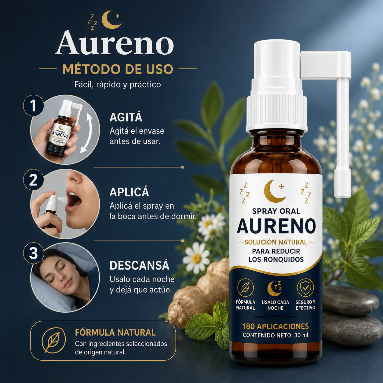 Aureno™ | Spray Natural para Reducir los Ronquidos